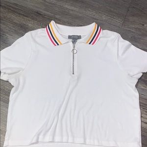 primark red black blue lined colar white crop top